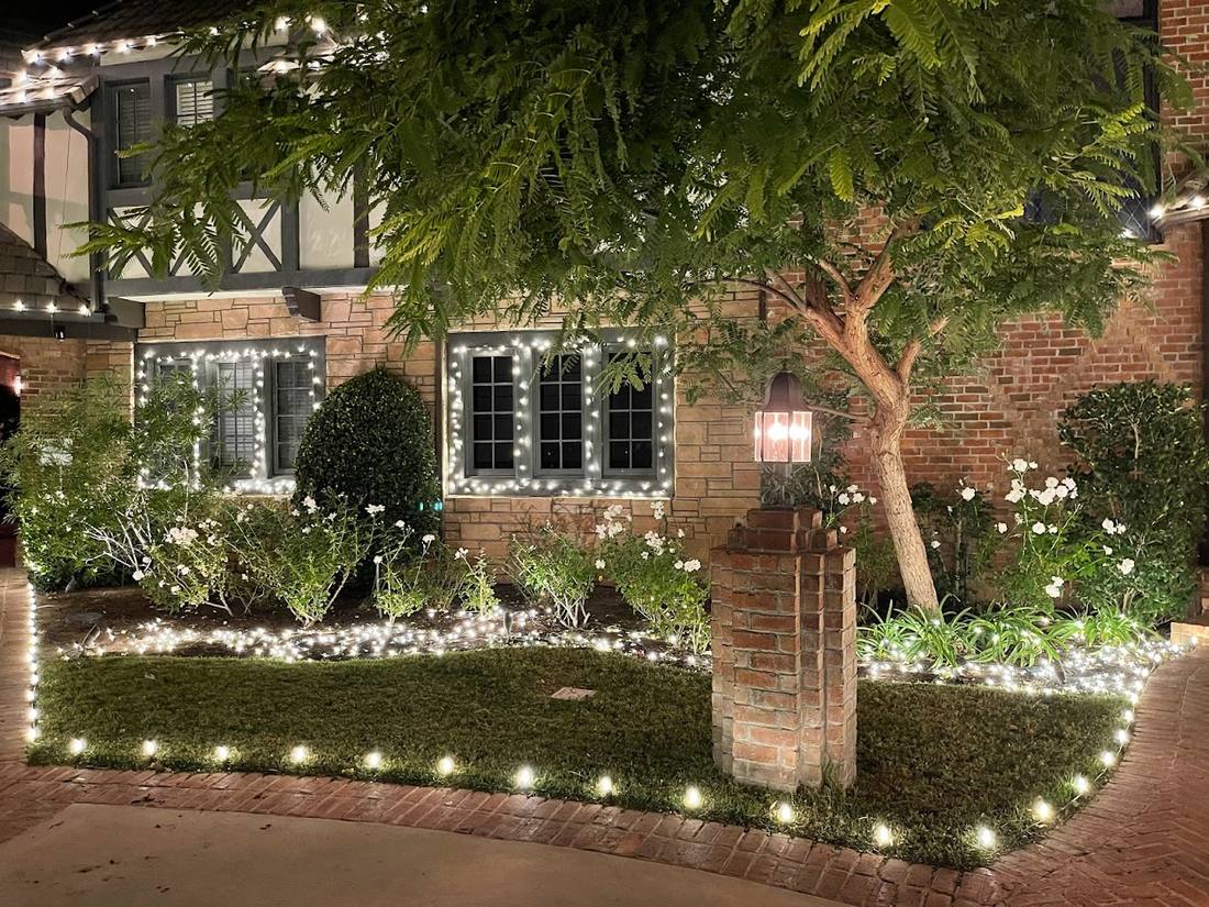 Holiday lighting on a gated estate home in Hidden Hills